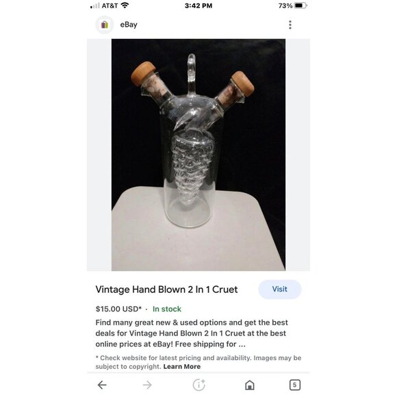 2 Spout Clear Glass Cruet with Grape Cluster Inside Oil and Vinegar 8 Inches - Picture 6 of 6